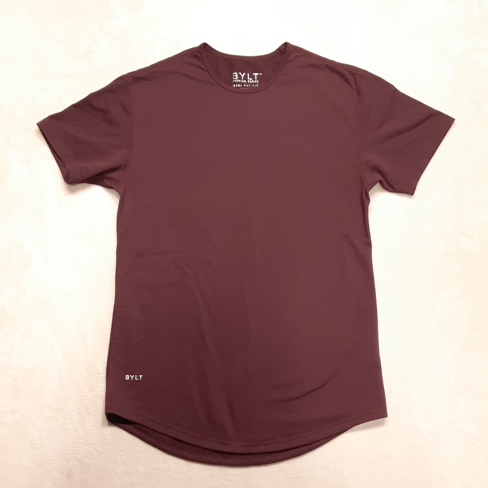 BYLT Mens Drop Cut Short Sleeve bylt Blend T-Shirt Sz.M/Solid Maroon/Crew Neck